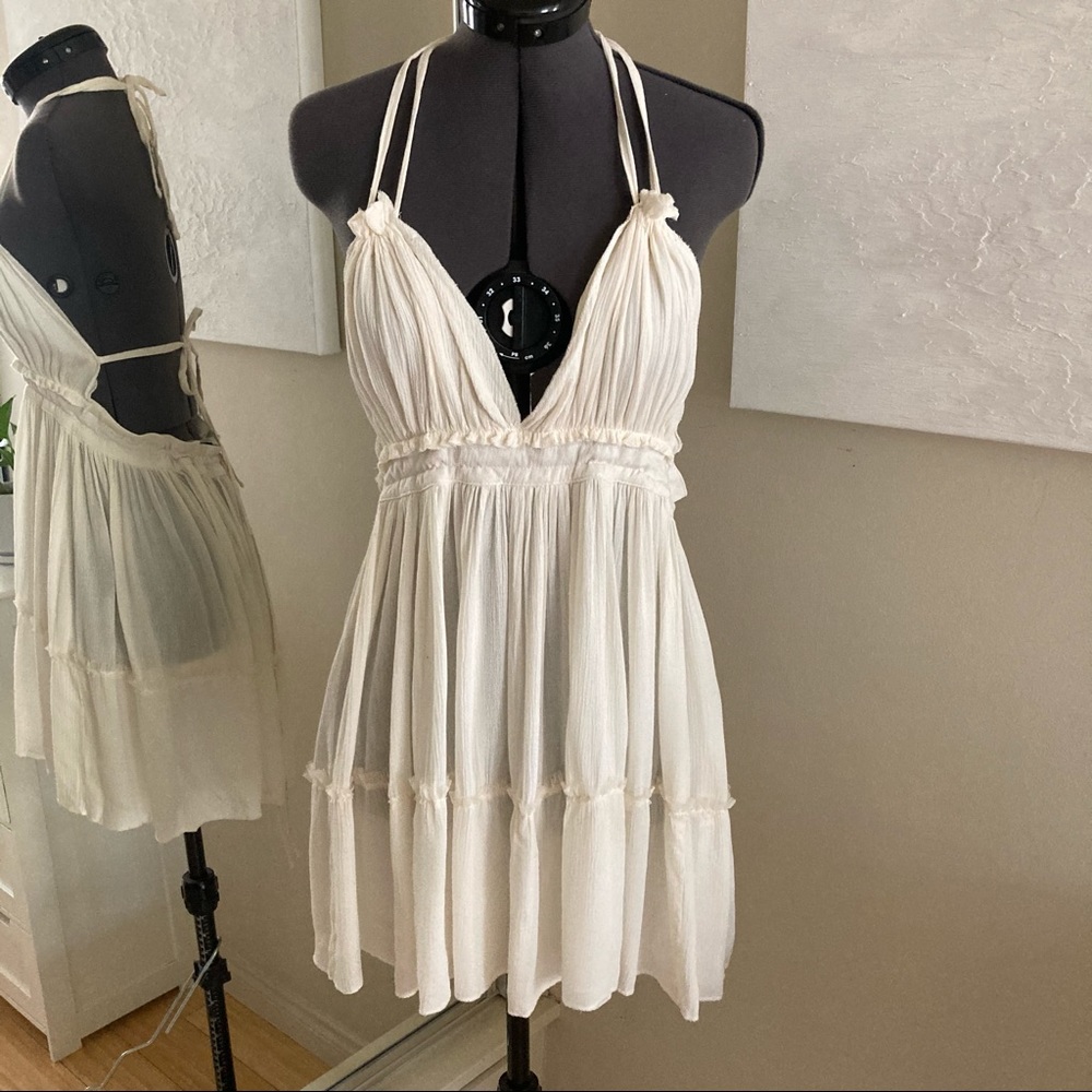 Cotton gauze halter mini dress